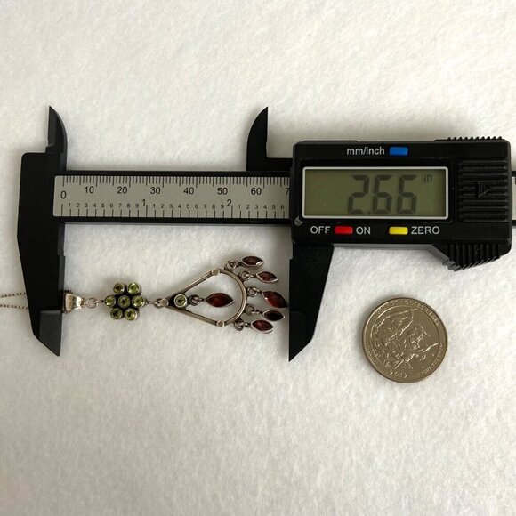 Sterling Silver 925 Red Garnet & Peridot Chandelier Pendant Necklace 20" Chain - Picture 15 of 16